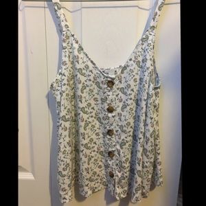 White Floral Print Tank Top